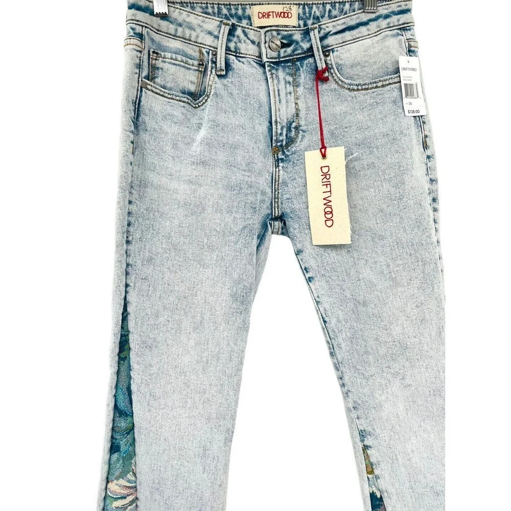 Driftwood Cropped Jeans Size 26 Indie Boho Paradise Tapestry Inserts Acid Wash - Picture 5 of 16